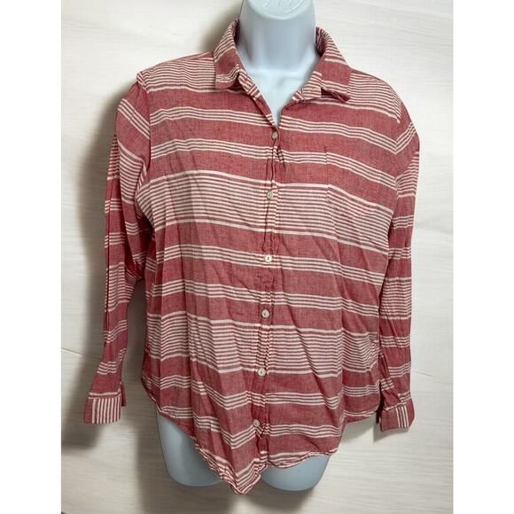 Lilly's Closet Button Front Shirt Sz Medium Red White Striped Long-Sleeve Woven - Picture 2 of 9